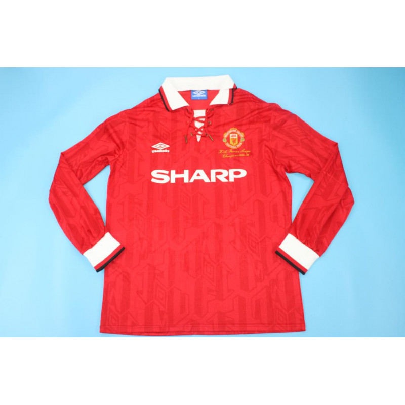 Manchester United Retro Campeones Liga Manga Larga Local 93-94 Manchester United Retro Campeones Liga Manga Larga Local 93-94