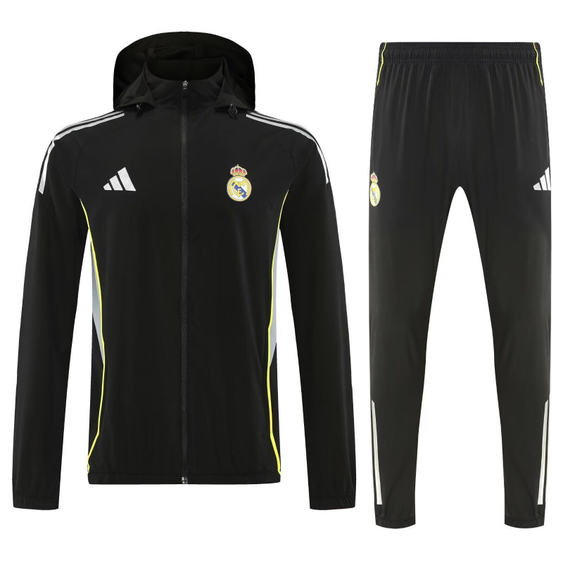 Real Madrid Chandal Cortavientos Negro Con Capucha Real Madrid Chandal Cortavientos Negro Con Capucha